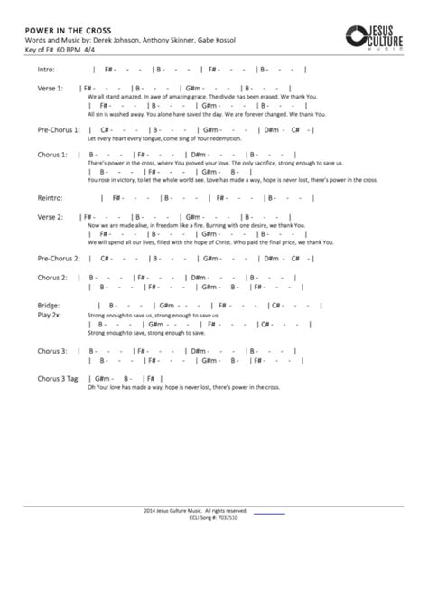 Power In The Cross Worship Chord Charts printable pdf download