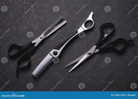 Hairdressing Tools on Black Background Stock Image - Image of glass, chromium: 133817429