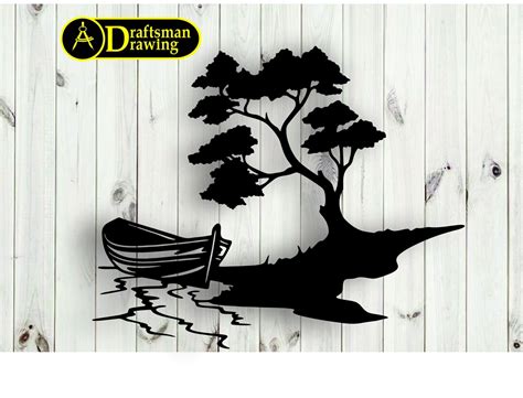 Boat and Tree Wall Art Decor Vector File for Laser Cutting , Plasma Cutting Dxf , Dwg , Cdr ...