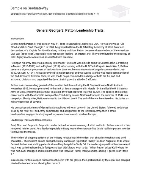 ⇉General George S. Patton Leadership Traits. Essay Example | GraduateWay