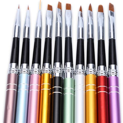 10Pcs/lot Nail Art Brush Set 10 Colors Different Sizes Copper Handle ...