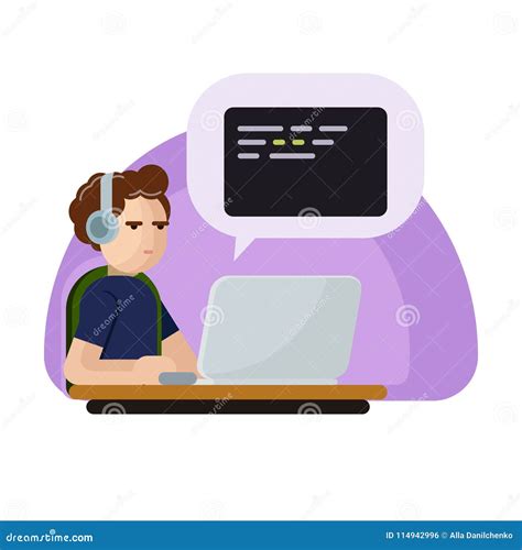 Young Programmer Man Character Coding. Vector Flat Cartoon Illustration Stock Vector ...