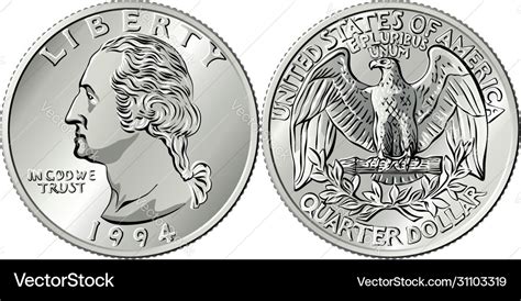 American money washington quarter 25 cent coin Vector Image