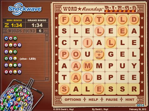 Word Roundup: Bingo Express, Adobe Flash game by Shockwave(200?)