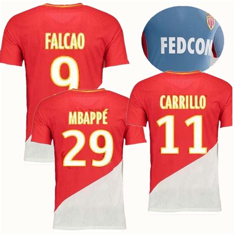 Best 2017 2018 As Monaco Soccer Jerseys Bernardo Falcao Mbappe Home Kit Red Jersey Moutinho ...