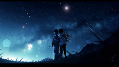 1920x1080 Resolution Anime Cool Girl Boy Starry Night Art 1080P Laptop Full HD Wallpaper ...