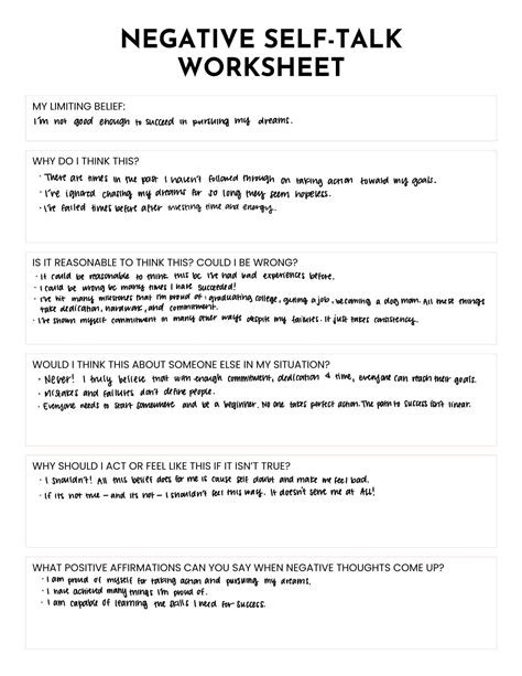 FREE Printable Negative Self-Talk Worksheet