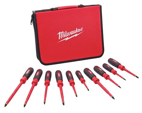 MILWAUKEE ECX™/Phillips/Slotted/Square Insulated Screwdriver Set, Number of Pieces: 10 - 23TE76 ...