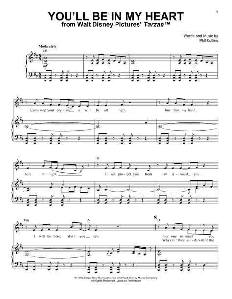 You'll Be In My Heart (Pop Version) sheet music by Phil Collins (Piano & Vocal – 59722)