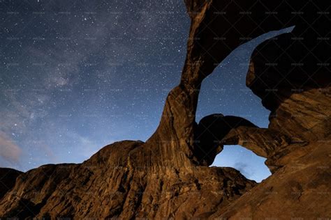 Double Arch And A Starry Night Sky - Stock Photos | Motion Array