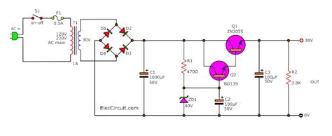 Simple Voltage regulator using 2N3055 | ElecCircuit.com