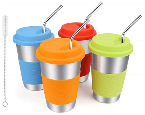 Amazon Deal: Set of 4 (17oz) Stainless Steel Cups with Lids and Straws