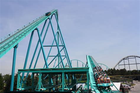 Lift hill and final brake run on Leviathan at Canada's Wonderland, Ontario, Canada, the first ...