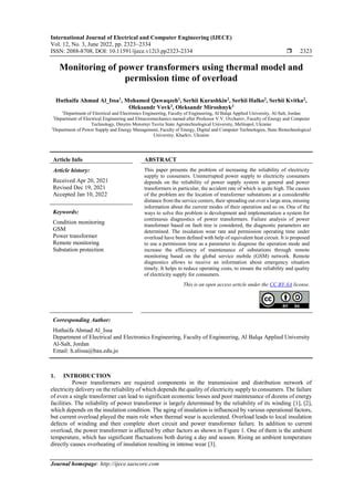 Monitoring of power transformers using thermal model and permission ...