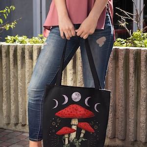 Mushroom Tote Bag, Magic Mushroom Bag, Trippy Tote, Cottagecore Lovers Gifts, Dark Academia ...