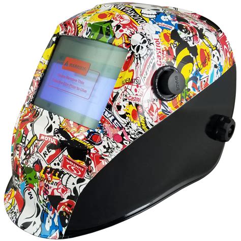 Hydro Dipped Auto Darkening Welding Helmet – Sticker Bomb Design