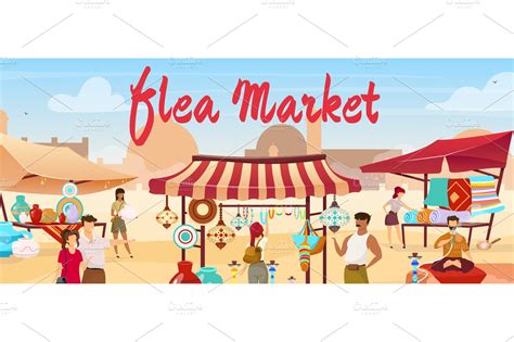 Flea market flat vector illustration | Custom-Designed Illustrations ~ Creative Market