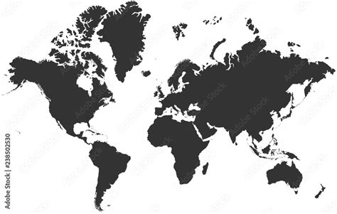 Black blank vector silhouette world map | High detail flat earth template illustration isolated ...