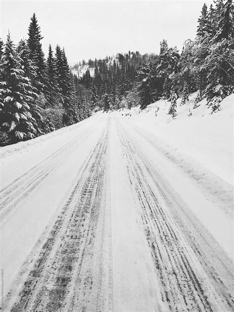 "White Winter In Scandinavia - Mountain Road Through Fir Tree Forest ...