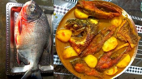 Indian village style cut and cook fish recipe|Big rupchanda fish curry recipe - YouTube