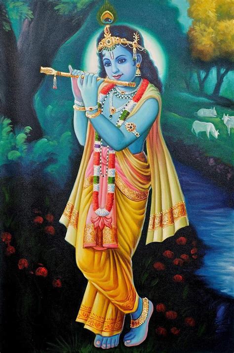 Shri Krishna playing his flute Painting by Vishal Gurjar - Fine Art America