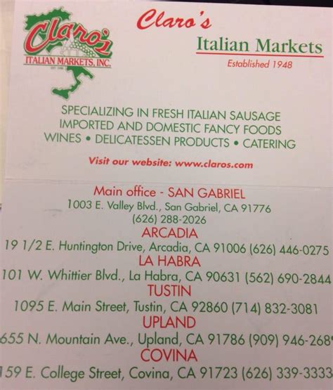 Menu at Claro's Italian Market restaurant, San Gabriel