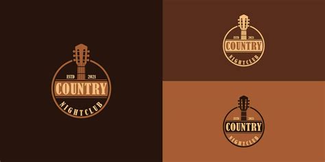 Country Guitar Music Western Vintage Retro Saloon Bar Cowboy logo design presented with multiple ...