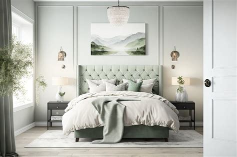 Master Bedroom, Featuring White Walls and Sage Green Accents for a ...