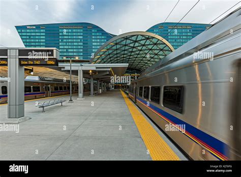 Train approaching Denver International Airport Train Station and Westin ...