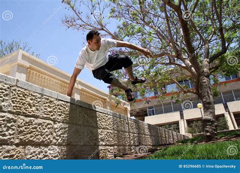 Young Man Jumping Over a Fence Stock Image - Image of park, summer: 85296685