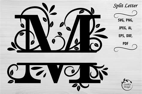 Letter M. Split monogram letter M. Floral alphabet SVG, DXF By LusiKo ...