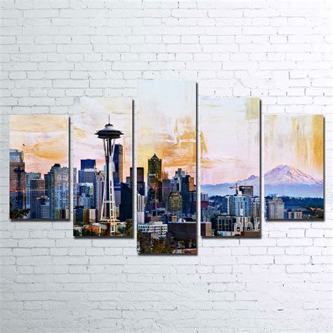 Abstract Seattle Skyline Canvas Set – Legendary Wall Art