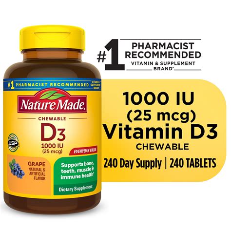 Nature Made Vitamin D3 1000 IU (25 mcg) Chewable Tablets, Dietary ...