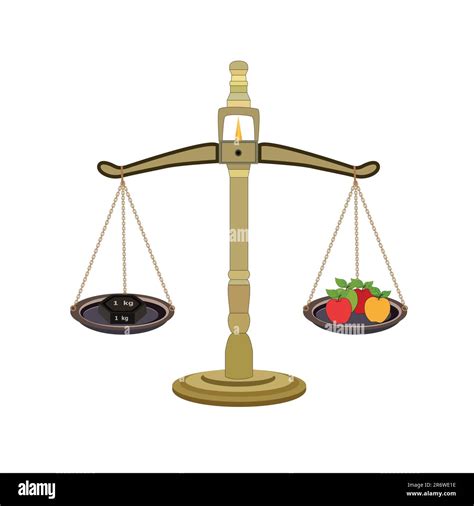 Weight balance scale 1kg weight stone and apples equal balance ...