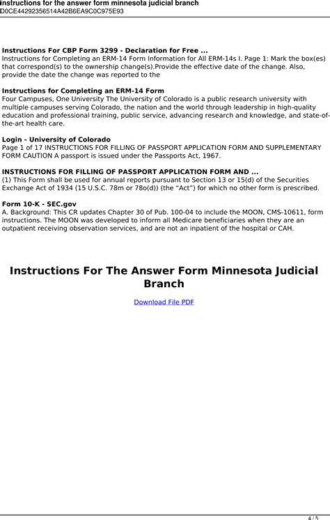 Instructions For The Answer Form Minnesota Judicial Branch