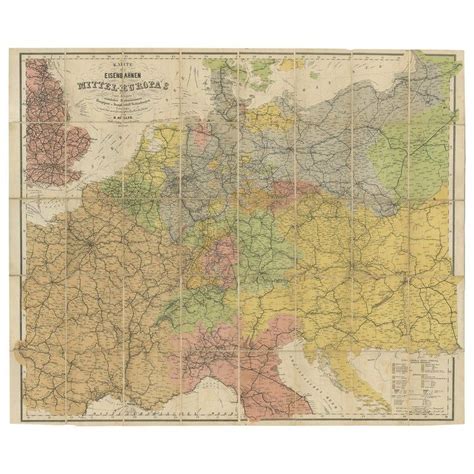 Antique Railway Folding Map of Central Europe by Müller, 1870 | Central ...