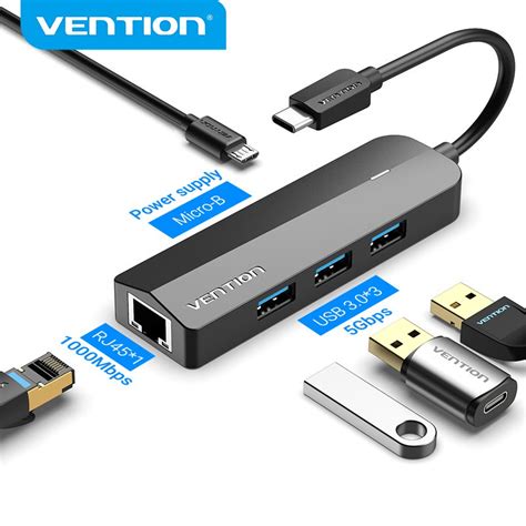 Vention Type C HUB 5 in 1 Adapter with Power Supply USB C to USB 3.0/2. ...