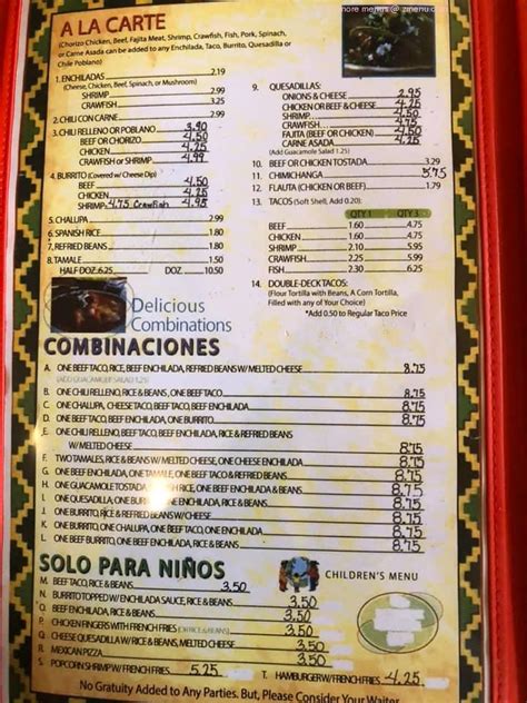 Menu at El Mariachi Loco restaurant, Petal, 519 E Central Ave