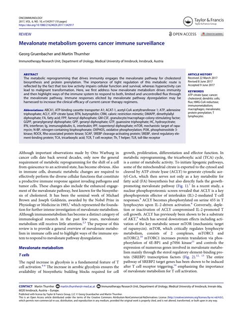 (PDF) Mevalonate metabolism governs cancer immune surveillance