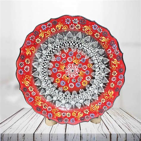 Red Turkish ceramic plate | Handmade ceramic plate | Decorative ceramic wall plate