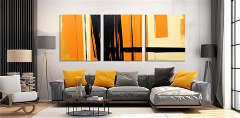 Premium AI Image | orange abstract painting with abstract black stripes