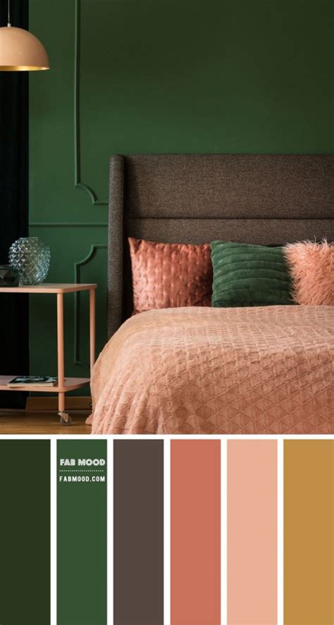 Emerald Green and Peach Bedroom | Forest Green Bedroom Decor