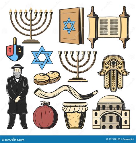 Jewish Religion Symbols, Israel Culture Tradition Stock Vector ...