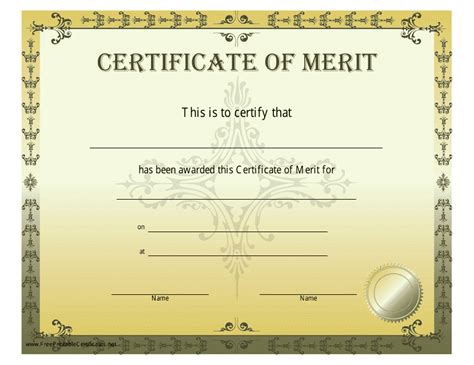 Certificate of Merit Template - Yellow Download Printable PDF | Templateroller