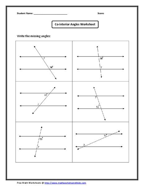 Co-Interior Angles Worksheet Worksheet for 6th - 9th Grade | Lesson Planet