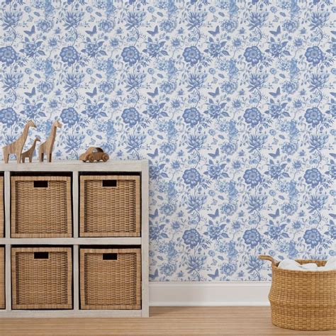 French Country Blue And White Roses Wallpaper | Spoonflower