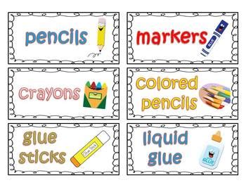 Classroom Supply Labels for Primary Teachers with Picture Clues (FREE)