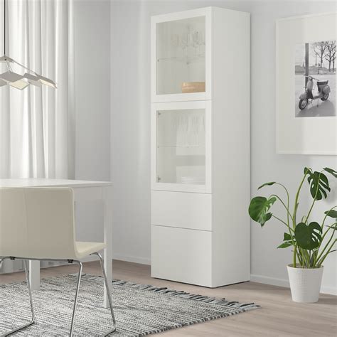 BESTÅ storage combination w/glass doors, white/Lappviken white clear glass, 60x42x193 cm (235 ...