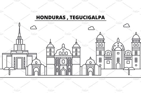 Honduras , Tegucigalpa architecture skyline buildings, silhouette ...