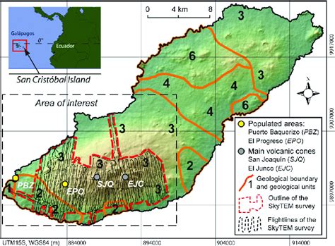 Geographical settings of San Cristóbal Island. Shaded relief map from... | Download Scientific ...